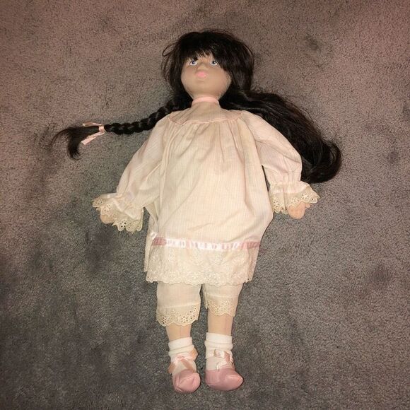 DOLLS BY PAULINE BJONNESS JACOBSEN BROWN HAIR BRAIDS PINK DRESS SOFT PLUSH - Picture 1 of 7